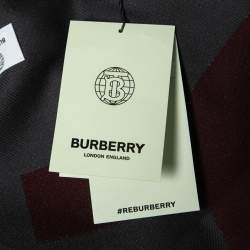 Pre Owned Burberry Maroon/Grey Logo Text Wool Football Scarf