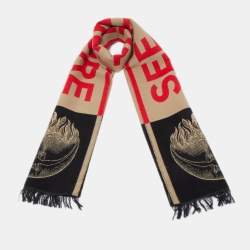 Burberry Beige See the Future Wool Football Scarf