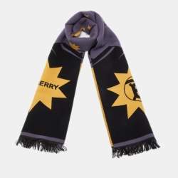 Pre Owned Burberry Dark Grey Star Sky Wool Football Scarf