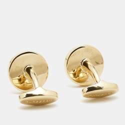 Burberry  Logo Engraved Gold Tone Round Cufflinks