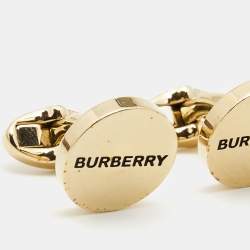Burberry  Logo Engraved Gold Tone Round Cufflinks