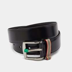 Burberry Black Leather Gray Buckle Belt 85CM