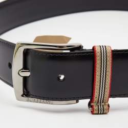 Burberry Black Leather Gray Buckle Belt 85CM