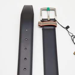 Burberry Black Leather Gray Buckle Belt 85CM