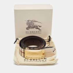 Pre Owned Burberry Beige Haymarket Check Coated Canvas Logo Plaque Belt 100CM