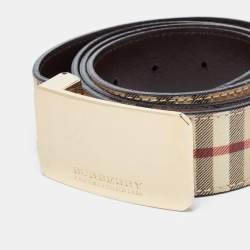 Pre Owned Burberry Beige Haymarket Check Coated Canvas Logo Plaque Belt 100CM