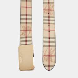 Pre Owned Burberry Beige Haymarket Check Coated Canvas Logo Plaque Belt 100CM