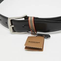 Burberry Black Leather Gray Buckle Belt 85CM