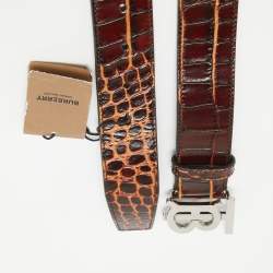 Burberry Dark Brown Croc Embossed Leather TB Buckle Belt 80CM