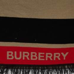 Burberry Beige/Black Patterned Wool Oversized Football Scarf