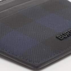 Burberry Black/Blue Check Coated Canvas and Leather Sandon Card Holder