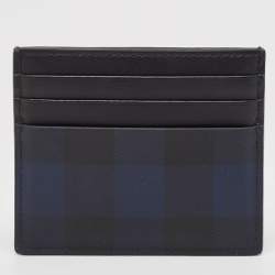 Burberry Black/Blue Check Coated Canvas and Leather Sandon Card Holder