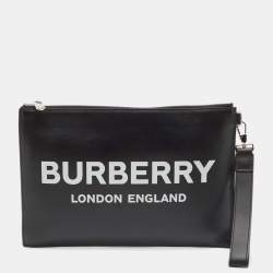 Burberry Black Leather Logo Edin Wristlet Clutch