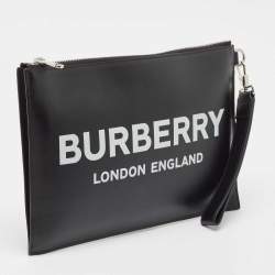 Burberry Black Leather Logo Edin Wristlet Clutch