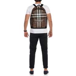 Burberry Dark Birch Brown Check Coated Canvas and Leather Backpack