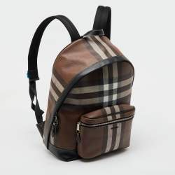 Burberry Dark Birch Brown Check Coated Canvas and Leather Backpack