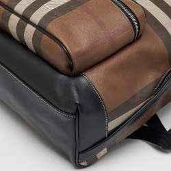 Burberry Dark Birch Brown Check Coated Canvas and Leather Backpack