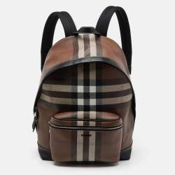 Burberry Dark Birch Brown Check Coated Canvas and Leather Backpack