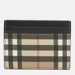 Burberry Beige House Check Coated Canvas and Leather Card Holder