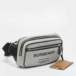 Pre Owned Burberry Grey/Black Canvas and Leather West Belt Bag