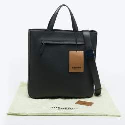Pre Owned Burberry Black Grain Leather Olympia Tote