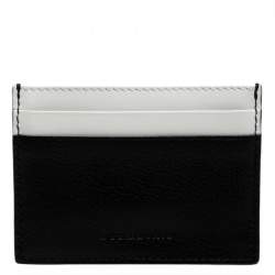 Pre Owned Burberry Black/White Leather Sandon Card Holder