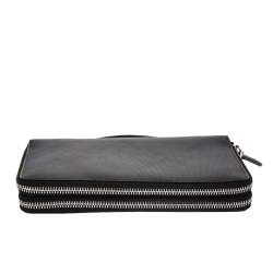 Pre Owned Burberry Navy Blue Coated Canvas Reeves Double Zip Wallet