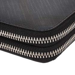 Pre Owned Burberry Navy Blue Coated Canvas Reeves Double Zip Wallet