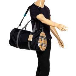 Burberry Black/Beige Nylon Large Kennedy Duffle Bag
