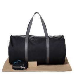 Burberry Black/Beige Nylon Large Kennedy Duffle Bag