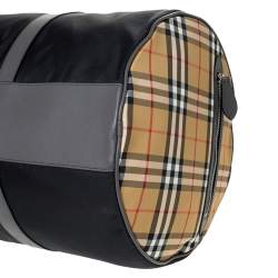 Burberry Black/Beige Nylon Large Kennedy Duffle Bag