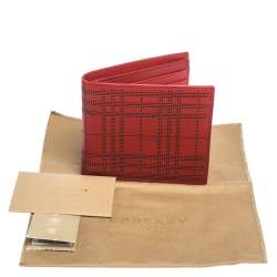 Burberry Red Perforated Leather Bill Bifold Wallet