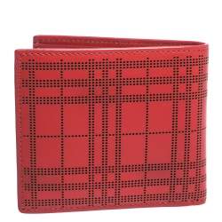 Burberry Red Perforated Leather Bill Bifold Wallet