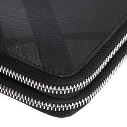 Burberry Black House Check Coated Canvas and Leather Reeves Double Zip Wallet 