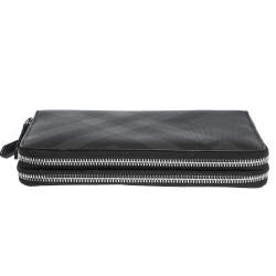 Burberry Black House Check Coated Canvas and Leather Reeves Double Zip Wallet 