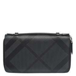 Burberry Black House Check Coated Canvas and Leather Reeves Double Zip Wallet 