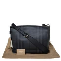 Burberry Black Check PVC and Leather Large Burleigh Messenger Bag