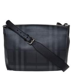Burberry Black Check PVC and Leather Large Burleigh Messenger Bag