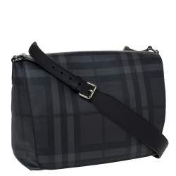 Burberry Black Check PVC and Leather Large Burleigh Messenger Bag