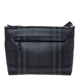Burberry Black Check PVC and Leather Large Burleigh Messenger Bag