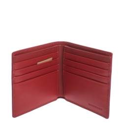 Pre Owned Burberry Red Perforated Leather Bill Bifold Wallet