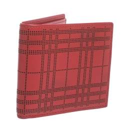 Pre Owned Burberry Red Perforated Leather Bill Bifold Wallet