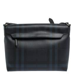 Burberry Black Check PVC and Leather Large Burleigh Messenger Bag