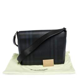 Burberry Black Check PVC and Leather Large Burleigh Messenger Bag