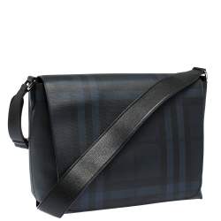 Burberry Black Check PVC and Leather Large Burleigh Messenger Bag