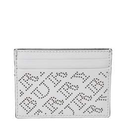 Pre Owned Burberry White Perforated Leather Sandon Card Holder
