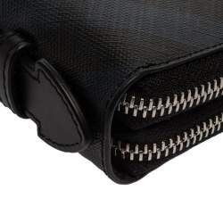 Burberry Navy Blue Coated Canvas Reeves Double Zip Wallet