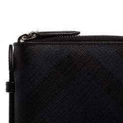Burberry Navy Blue Coated Canvas Reeves Double Zip Wallet