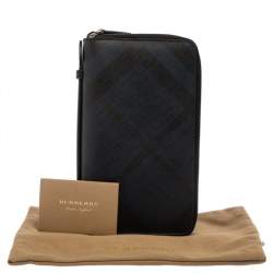 Burberry Navy Blue Coated Canvas Reeves Double Zip Wallet