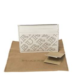 Pre Owned Burberry White Perforated Leather Sandon Card Holder